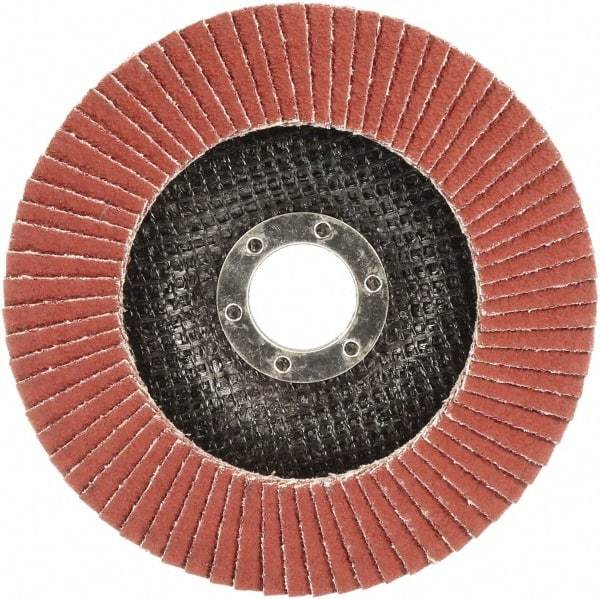 3M - 60 Grit, 4-1/2" Disc Diam, 7/8" Center Hole, Type 29 Ceramic Flap Disc - 13,300 Max RPM, Polyester Backing, Arbor Attaching System, Coated - Eagle Tool & Supply