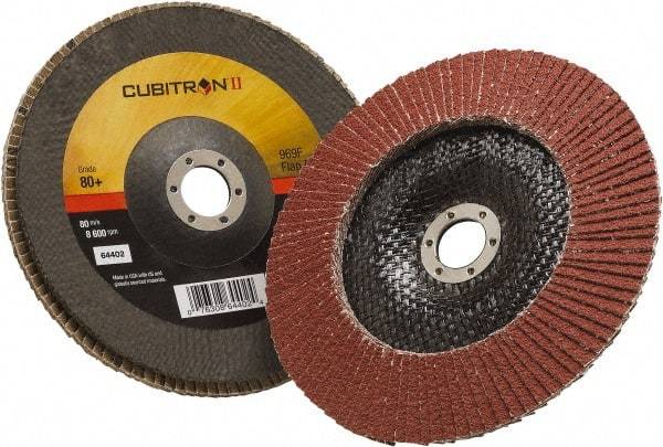 3M - 80 Grit, 7" Disc Diam, 7/8" Center Hole, Type 29 Ceramic Flap Disc - 8,500 Max RPM, Polyester Backing, Arbor Attaching System, Coated - Eagle Tool & Supply
