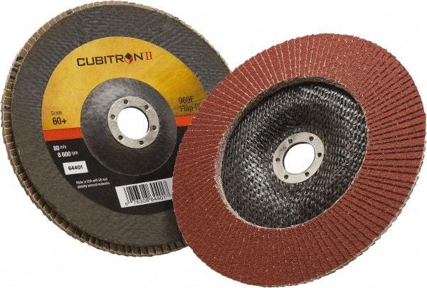 3M - 60 Grit, 7" Disc Diam, 7/8" Center Hole, Type 29 Ceramic Flap Disc - 8,500 Max RPM, Polyester Backing, Arbor Attaching System, Coated - Eagle Tool & Supply