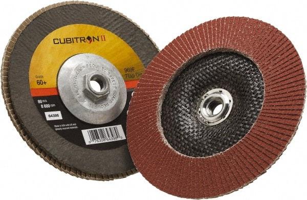 3M - 60 Grit, 7" Disc Diam, 5/8-11 Center Hole, Type 29 Ceramic Flap Disc - 8,500 Max RPM, Polyester Backing, Arbor Attaching System, Coated - Eagle Tool & Supply