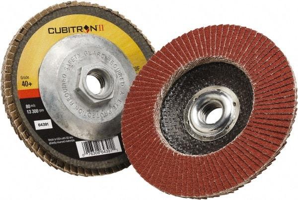 3M - 40 Grit, 5" Disc Diam, 5/8-11 Center Hole, Type 29 Ceramic Flap Disc - 12,100 Max RPM, Polyester Backing, Arbor Attaching System, Coated - Eagle Tool & Supply