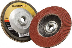3M - 80 Grit, 4" Disc Diam, 3/8-24 Center Hole, Type 29 Ceramic Flap Disc - 15,000 Max RPM, Polyester Backing, Arbor Attaching System, Coated - Eagle Tool & Supply