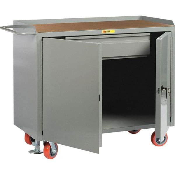 Little Giant - 3,600 Lb Capacity, 1 Drawer, 2 Door Mobile Service Bench - 41" Wide x 24" Deep x 43" High, Steel, Gray - Eagle Tool & Supply