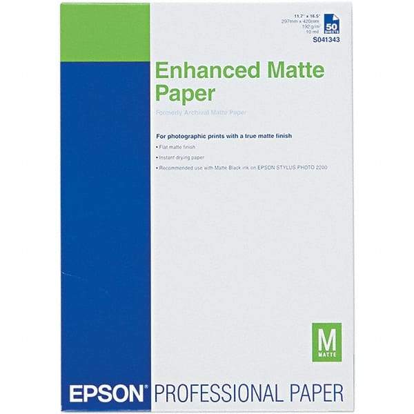 Epson - 11-3/4" x 16-1/2" White Photo Paper - Use with Inkjet Printers - Eagle Tool & Supply