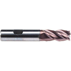 Emuge - 20mm Diam, 38mm LOC, 4 Flute Solid Carbide Roughing & Finishing End Mill - TiAlN Finish, 104mm OAL, 20mm Shank Diam, Weldon Shank, 38° Helix, Centercutting, Long Length - Eagle Tool & Supply