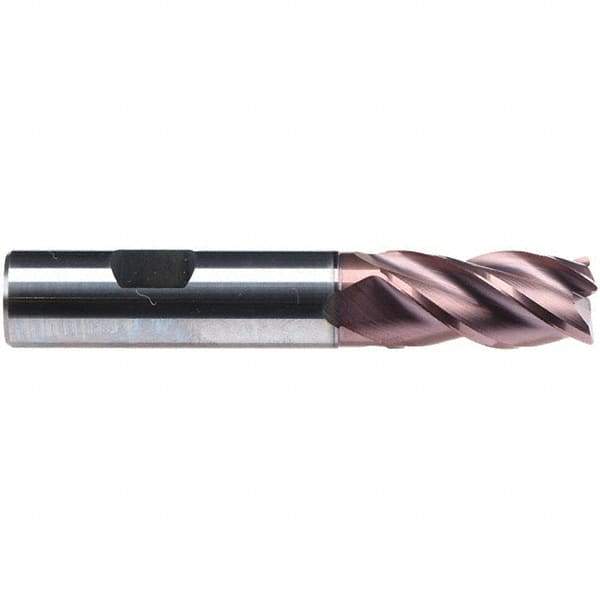 Emuge - 10mm Diam, 22mm LOC, 4 Flute Solid Carbide Roughing & Finishing End Mill - TiAlN Finish, 72mm OAL, 10mm Shank Diam, Weldon Shank, 38° Helix, Centercutting, Long Length - Eagle Tool & Supply