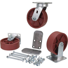 Vestil - 6" Diam x 2" Wide, Semi-Steel (2) Rigid (2) Swivel Caster - 6,000 Lb Capacity, Top Plate Mount, 4" x 4-1/2" Plate - Eagle Tool & Supply