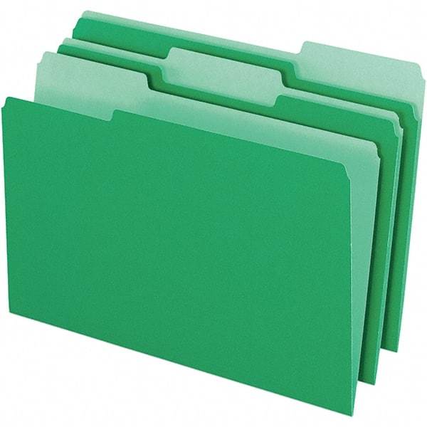 Pendaflex - 9-1/2 x 14-5/8", Legal, Green/Light Green, File Folders with Top Tab - 11 Point Stock, Assorted Tab Cut Location - Eagle Tool & Supply
