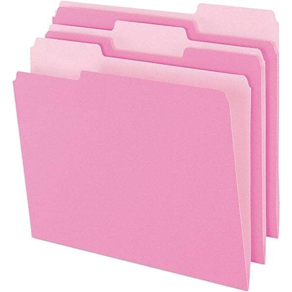 Pendaflex - 9-1/2 x 11-5/8", Letter Size, Pink, File Folders with Top Tab - 11 Point Stock, Assorted Tab Cut Location - Eagle Tool & Supply