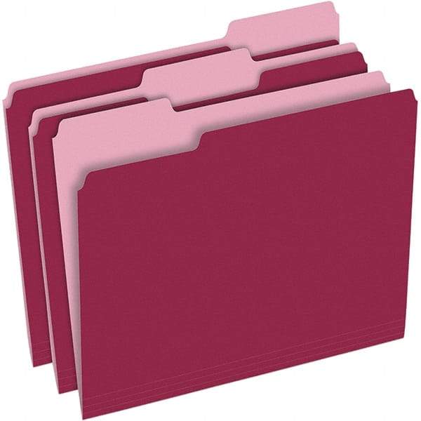 Pendaflex - 9-1/2 x 11-5/8", Letter Size, Burgundy, File Folders with Top Tab - 11 Point Stock, Assorted Tab Cut Location - Eagle Tool & Supply