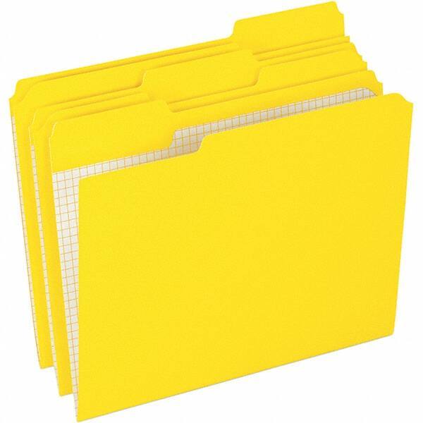 Pendaflex - 9-1/2 x 11-5/8", Letter Size, Yellow, File Folders with Top Tab - 11 Point Stock, Assorted Tab Cut Location - Eagle Tool & Supply