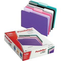 Pendaflex - 11-5/8 x 9-3/16", Letter Size, Assorted Colors, File Folders with Top Tab - 11 Point Stock, Assorted Tab Cut Location - Eagle Tool & Supply