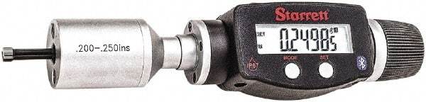 Starrett - 0.2" to 0.25", IP67, Carbide Face Electronic Inside Micrometer - 0.00005" Resolution, 0.00015" Accuracy, 3/4" Gage Depth - Eagle Tool & Supply