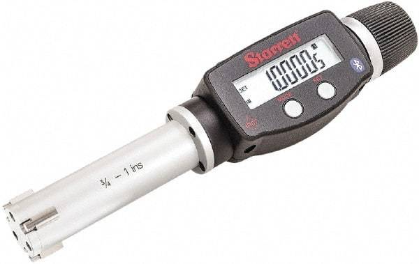 Starrett - 3/4" to 1", IP67, Carbide Face Electronic Inside Micrometer - 0.00005" Resolution, 0.00015" Accuracy, 2-5/8" Gage Depth - Eagle Tool & Supply