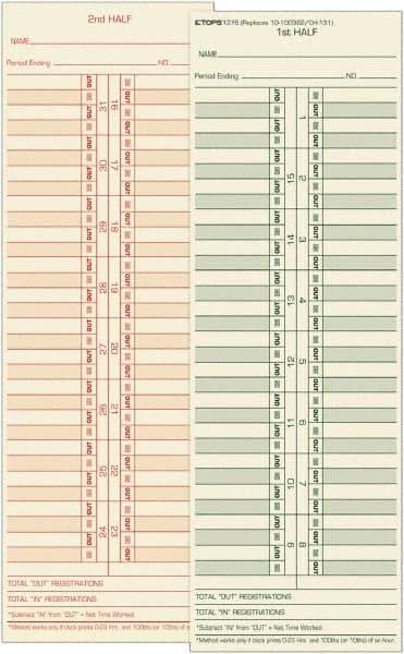 TOPS - 4-1/16" High x 11-1/8" Wide Bi-Weekly Time Cards - Use with Acroprint L34B, Cincinnati CH-131, Lathem CH-131, Simplex 10-100382, 1950-9631 - Eagle Tool & Supply