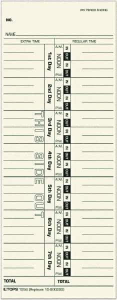 TOPS - 3-29/32" High x 9-39/64" Wide Weekly Time Cards - Eagle Tool & Supply