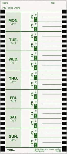 Lathem Time - 1" High x 3-3/4" Wide Weekly Time Cards - Use with Lathem Model 800P - Eagle Tool & Supply