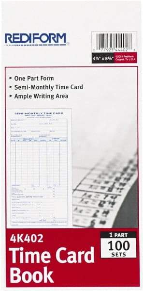 REDIFORM - 29/32" High x 4-13/64" Wide Bi-Weekly Time Cards - Use with Manual Time Record - Eagle Tool & Supply