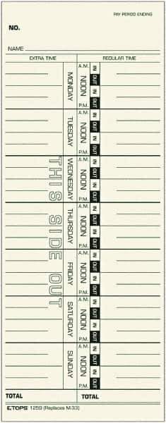 TOPS - 3-29/32" High x 9-39/64" Wide Weekly Time Cards - Use with Acroprint M33, IBM 10-800292, Lathem 33, Simplex 10-100382, 10-800292, 1950-9305, 1950-9361 - Eagle Tool & Supply