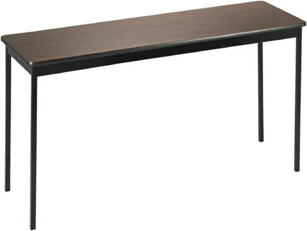 Barricks - 18" Long x 60" Wide x 30" High Stationary Rectangular Utility Tables - 3/4" Thick, Walnut & Black, Wood Grain Laminate/Steel - Eagle Tool & Supply