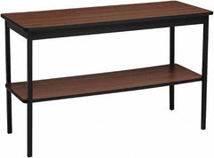 Barricks - 18" Long x 48" Wide x 30" High Stationary Rectangular Utility Tables - 3/4" Thick, Walnut & Black, Wood Grain Laminate/Steel - Eagle Tool & Supply