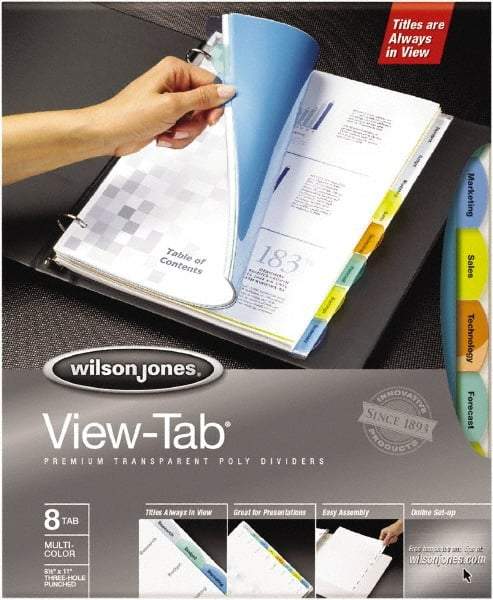 Wilson Jones - 11 x 8 1/2" 12 Tabs, 3-Hole Punched, Tab Divider - Multicolor Tabs, Multi-Color Folder - Eagle Tool & Supply