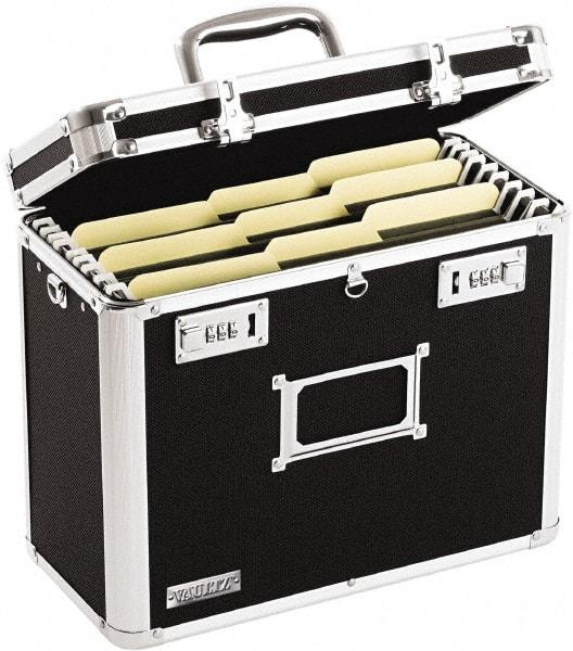 Vaultz - 1 Compartment, 13-3/4" Wide x 12-1/4" High x 7-1/4" Deep, Portable Storage Box - Aluminum, Chrome, PVC & Rubber, Black - Eagle Tool & Supply