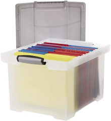 Storex - 1 Compartment, 18-1/2" Wide x 10-7/8" High x 14-1/4" Deep, Portable Storage Box - Plastic, Clear & Silver - Eagle Tool & Supply