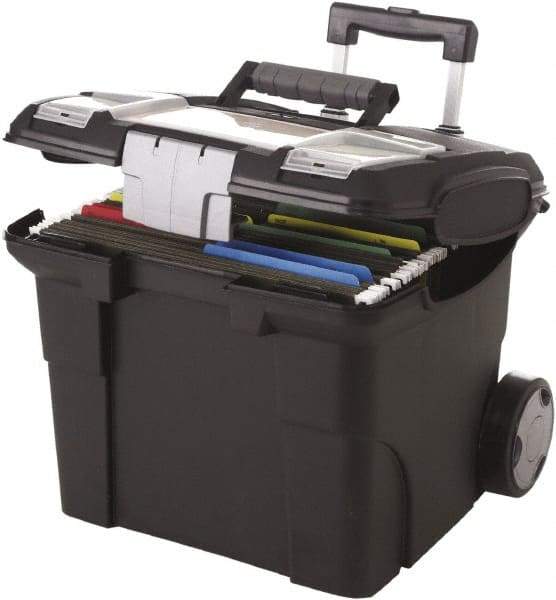 Storex - 1 Compartment, 15" Wide x 30" High x 16.38" Deep, Portable Storage Box - Metal & Plastic, Black - Eagle Tool & Supply