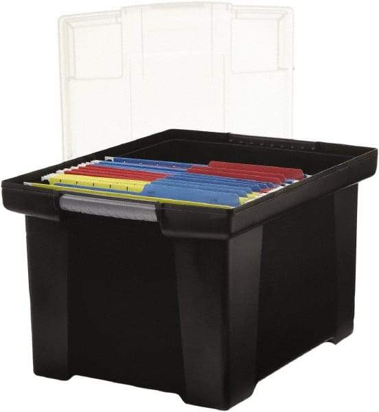 Storex - 1 Compartment, 18-1/2" Wide x 10-7/8" High x 14-1/4" Deep, Portable Storage Box - Plastic, Black/Clear - Eagle Tool & Supply