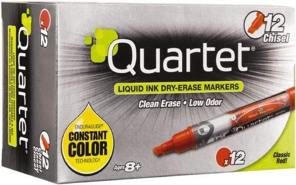 Quartet - Red, Chisel Tip, Dozen EnduraGlide Dry Erase Markers - For Use with Dry Erase Marker Boards - Eagle Tool & Supply