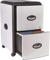 Storex - 19" Wide x 23" High x 15" Deep, 2 Drawer Mobile Pedestal - Plastic/Steel, Silver/Black - Eagle Tool & Supply