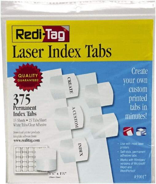 Redi-Tag - 1-1/8 x 1-1/4" 375 Tabs, Self-Adhesive, Self-Adhesive File Folder Tabs - White - Eagle Tool & Supply