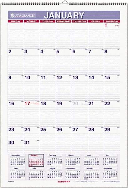 AT-A-GLANCE - 6 Sheet, 15-1/2 x 22-3/4", Ruled Blocks Wall Calendar - White - Eagle Tool & Supply