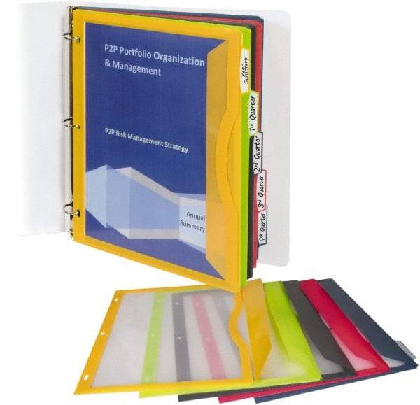 C-LINE - 9-11/16 x 11-3/16" 5 Tabs, 3-Hole Punched, Binder Pockets Divider - Multicolor Tabs, Amber/Orange, Charcoal Gray, Lime Green, Raspberry, Steel Blue Folder - Eagle Tool & Supply