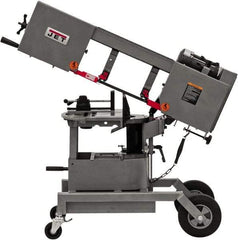 Jet - 6-1/2 x 8" Max Capacity, Manual Step Pulley Horizontal Bandsaw - 64, 132 & 247 SFPM Blade Speed, 115/230 Volts, 90°, 3/4 hp, 1 Phase - Eagle Tool & Supply