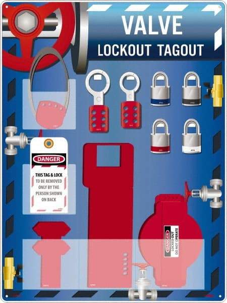 NMC - Equipped Acrylic Valve Lockout Station - 18" Wide x 24" High x 4" Deep, Red, White, Blue, Black - Eagle Tool & Supply