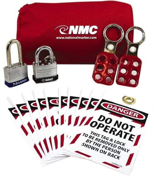 NMC - 5 Piece Lockout Tagout Kit - Keyed Differently, Comes in Pouch - Eagle Tool & Supply