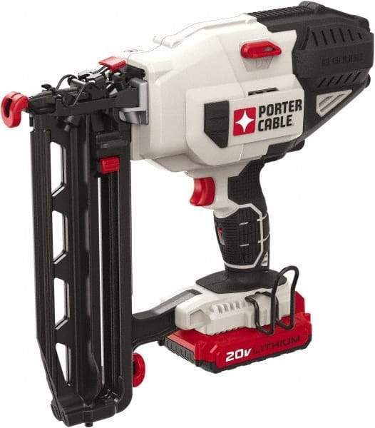 Porter-Cable - Cordless Finish Nailer Kit - 16 Gauge Nail Diam, 2-1/2" Long Nail, Lithium-Ion Batteries Included - Eagle Tool & Supply