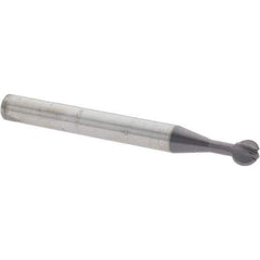 Accupro - 1/4" Diam, 0.233" LOC, 4 Flute Solid Carbide Ball End Mill - nACo Finish, Single End, 2-1/2" OAL, 1/4" Shank Diam, Undercutting - Eagle Tool & Supply