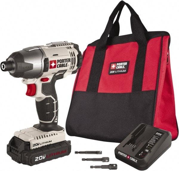 Porter-Cable - 20 Volt, 1/4" Drive, 1,450 In/Lb Torque, Cordless Impact Driver - Mid-Handle, 3000 RPM, 1 Battery Included - Eagle Tool & Supply