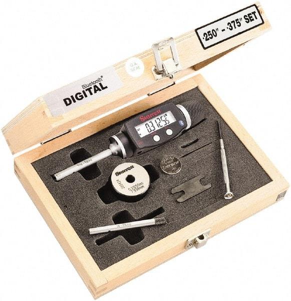 Starrett - 6 to 10mm, 58mm Gage Depth, 0.001mm Resolution, Friction Thimble, IP65 Electronic Inside Hole Micrometer Set - Accurate to 0.004mm, 1 Head, 2 Anvils, 1 Setting Ring, Data Output, Instant Inch/Millimeter Conversion - Eagle Tool & Supply