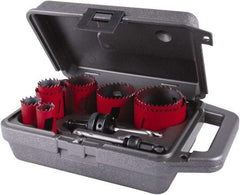 M.K. MORSE - 11 Piece, 3/4" to 2-1/2" Saw Diam, General Purpose Hole Saw Kit - Bi-Metal, Toothed Edge, Pilot Drill Model No. MAPD301, Includes 3 Hole Saws - Eagle Tool & Supply