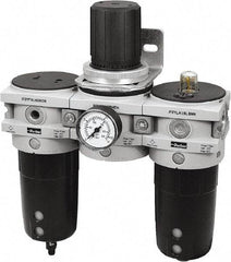 Parker - 1" NPT Port Heavy-Duty 3 Piece Filter-Regulator-Lubricator FRL Unit - Polypropylene Bowl, 170 SCFM, 254 Max psi, 13-1/2" High, Manual Drain - Eagle Tool & Supply
