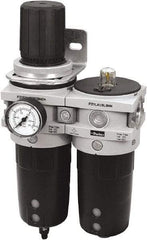 Parker - 1" NPT Port Heavy-Duty 2 Piece Filter/Regulator-Lubricator FRL Unit - Polypropylene Bowl, 340 SCFM, 254 Max psi, 13-1/2" High, Manual Drain - Eagle Tool & Supply