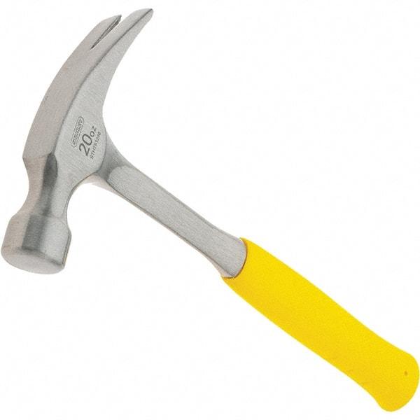 Stanley - 20 oz Head, Curved Claw Hammer - 12.91" OAL, Steel Head, 1.1" Face Diam, Smooth Face, Steel Handle with Grip - Eagle Tool & Supply