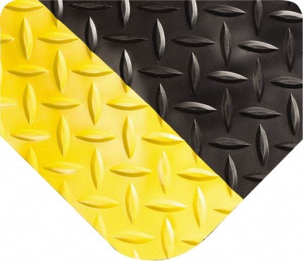 Wearwell - 10' Long x 3' Wide, Dry Environment, Anti-Fatigue Matting - Black with Yellow Borders, Vinyl with Urethane Sponge Base, Beveled on All 4 Sides - Eagle Tool & Supply