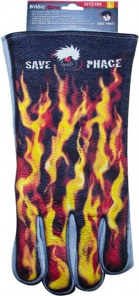 Save Phace - Size L Cotton Lined Leather Heat Resistant Glove - 14" OAL, Band Cuff, Wing Thumb, For General Welding - Eagle Tool & Supply
