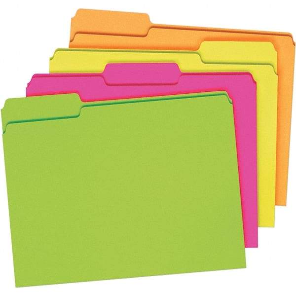 Pendaflex - 9-1/2 x 11-5/8", Letter Size, Assorted Glow, File Folders with Top Tab - 11 Point Stock, Assorted Tab Cut Location - Eagle Tool & Supply