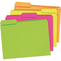 Pendaflex - 9-1/2 x 11-5/8", Letter Size, Assorted Glow, File Folders with Top Tab - 11 Point Stock, Assorted Tab Cut Location - Eagle Tool & Supply